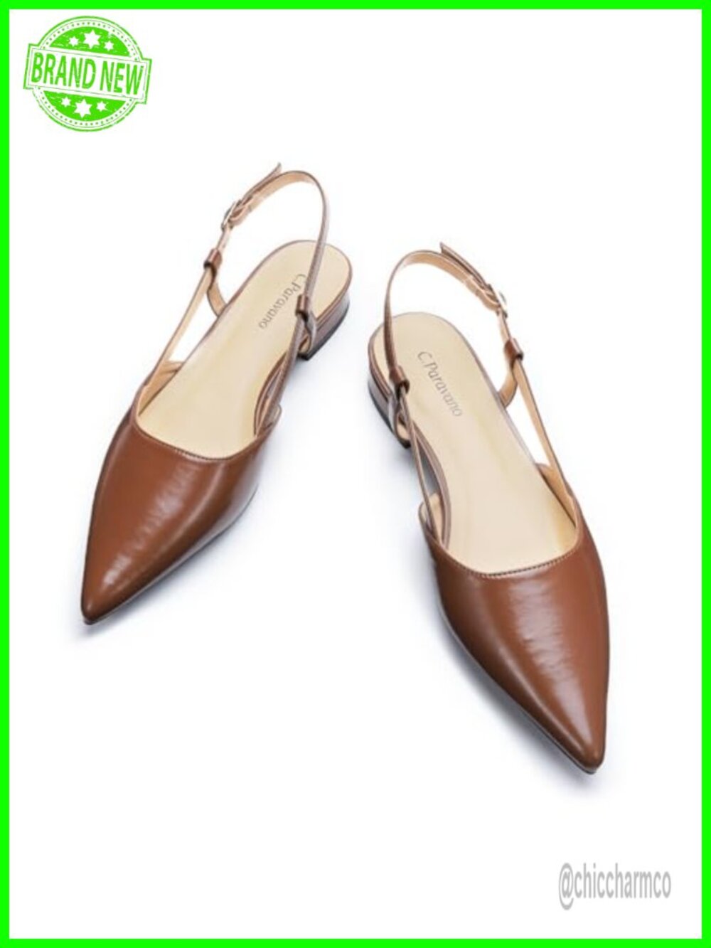 C.Paravano Women's Pointed Toe Slingback Flats Dressy Closed Sandal Shoes